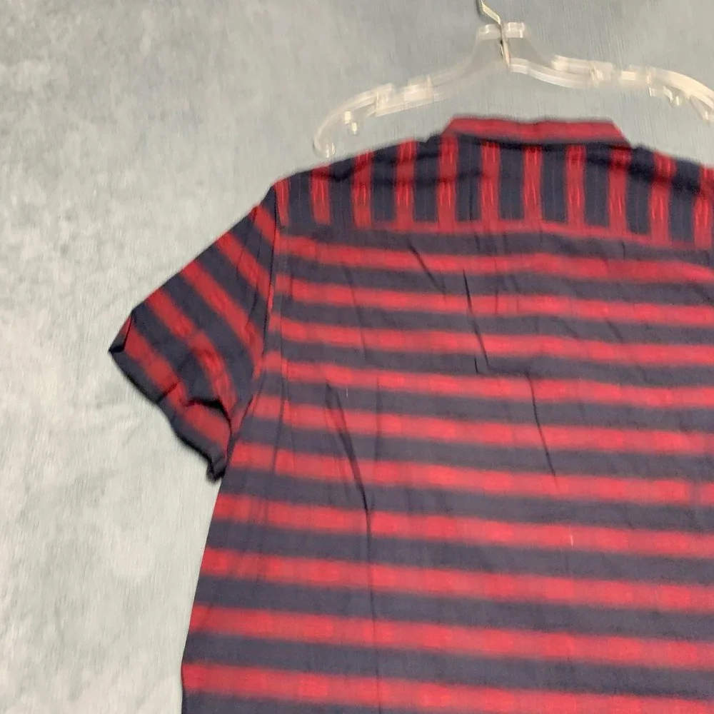 Perry Ellis Shirt Mens 3XL Black Red Striped Short Sleeve Button Front Outdoor